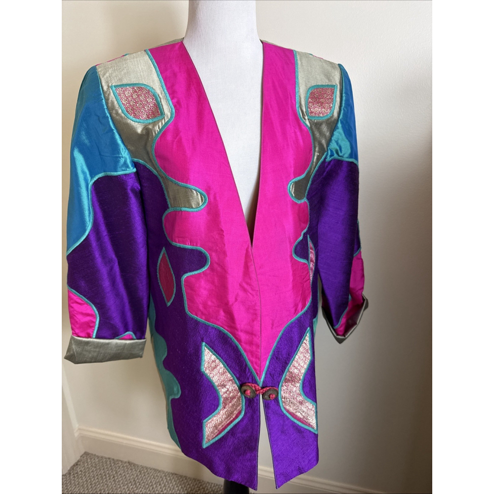 Jareena Barami Silk Patchwork Blazer Jacket Small Vintage